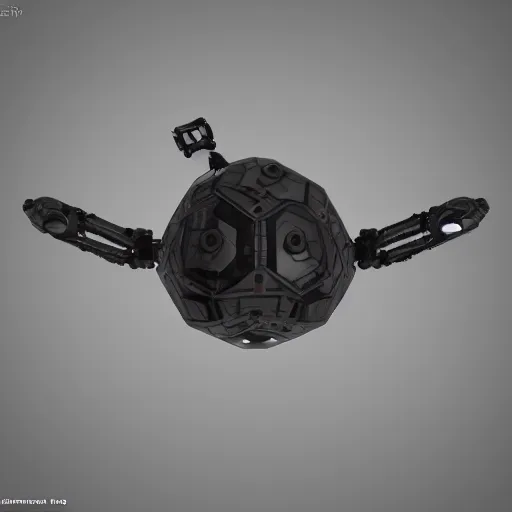 Prompt: futuristic small spherical aerial recon battle drone, hard surface, symmetrical design, highly detailed, 8 k, rendered in octane