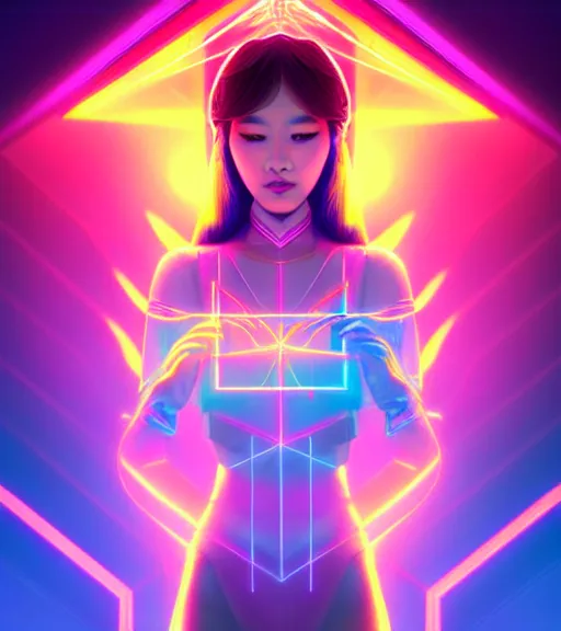 Image similar to symmetry!! asian princess of technology, solid cube of light, hard edges, product render retro - futuristic poster scifi, lasers and neon circuits, beautiful asian princess, intricate, elegant, highly detailed, digital painting, artstation, concept art, smooth, sharp focus, illustration, dreamlike, art by artgerm