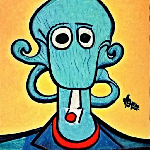 Prompt: handsome squidward, picasso style