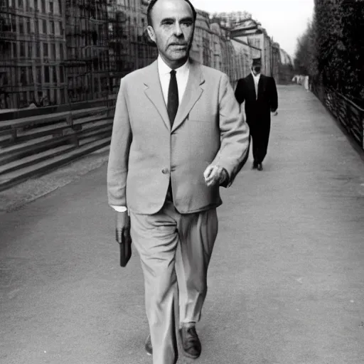 Prompt: louis ferdinand celine walking in courbevoie 1 9 6 1