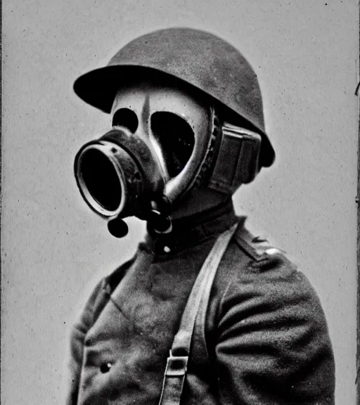 Image similar to person wearing gas mask,ww1 photo, high detail, high resolution