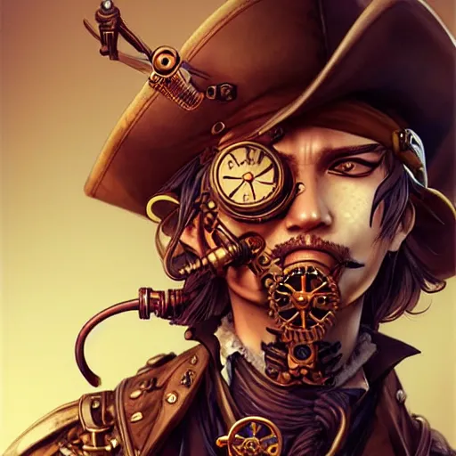 Prompt: a steampunk pirate, by kim jung gi and karl kopinski and guweiz and wlop and artgerm