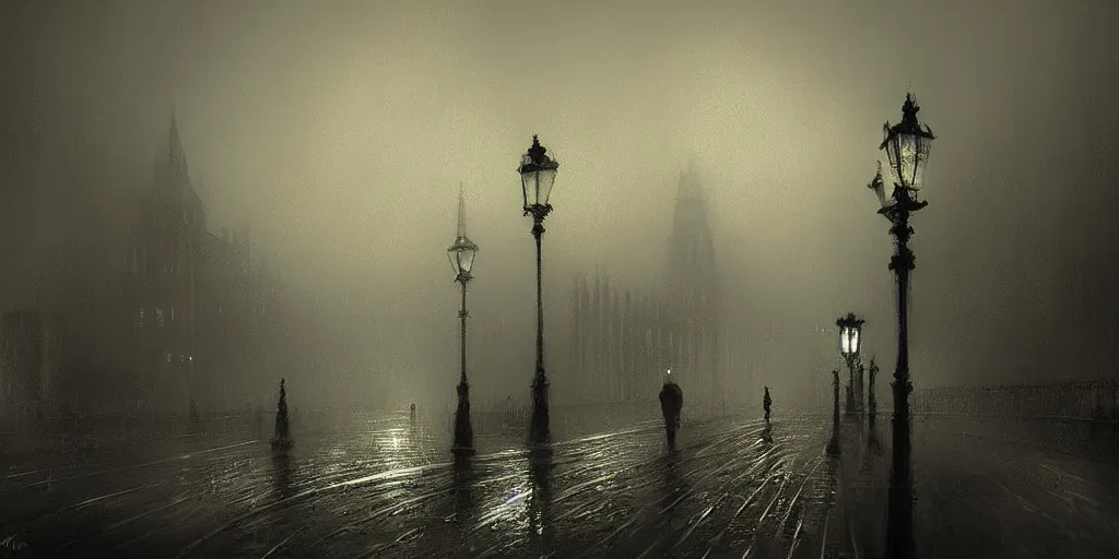 Prompt: victorian london, fog, night, digital art by chris cold, - h 6 4 0