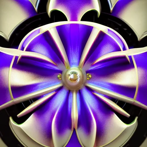 Prompt: a retrofuturistic, cybertronic, metallic, reflective orchid flower, unreal engine, high detail