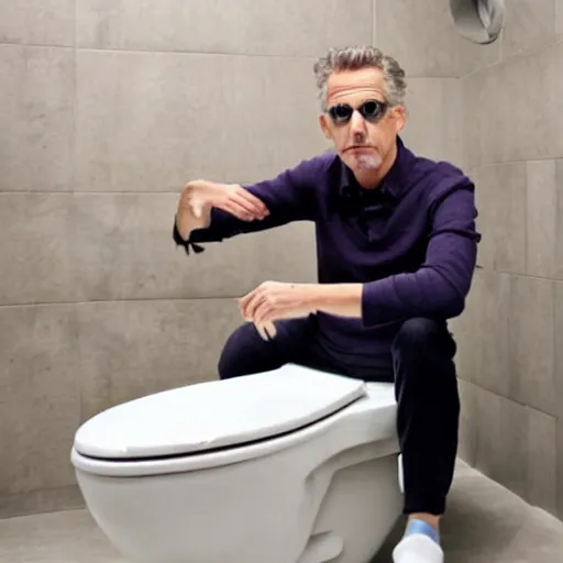 Image similar to jordan peterson hiding inside of a toilet bowl
