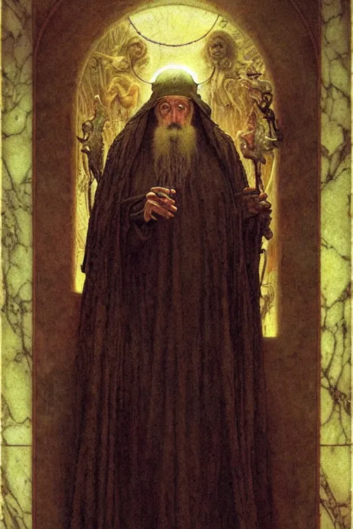 Prompt: a portrait of st cyprian by wayne barlowe, gustav moreau, goward,  Gaston Bussiere and roberto ferri, santiago caruso, and austin osman spare, ((((occult art))))