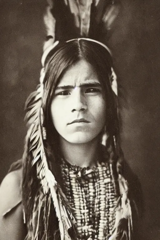 Image similar to “Photo of Native American indian woman Emma Watson, portrait, skilled warrior of the Chiricahua Apache, Lozen was the sister of Victorio a prominent Chief, showing pain and sadness on her face, ancient, realistic, detailed, emma watson”