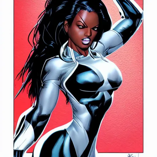 Prompt: aaliyah dana haughton as storm from the x - men, vector image, comic books style, very detailed, by jim lee, by jae lee, by todd mcfarlane, by rob liefeld