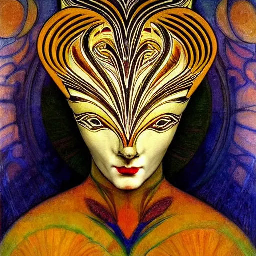 Image similar to masterpiece painting of a facemask made of stylized flowers, by annie swynnerton and jean delville and tino rodriguez and john watkiss, flower mask, art deco shaman, art brut, symbolist, dramatic lighting, god rays, elaborate geometric ornament, clean crisp graphics, soft cool colors, smooth, sharp focus, extremely detailed