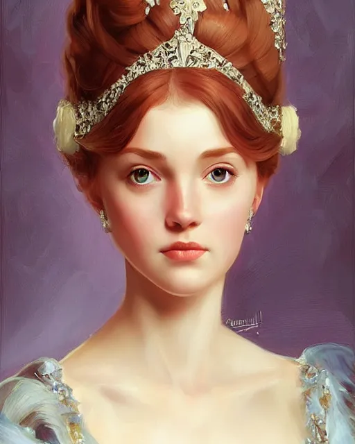 Prompt: princess, brilliant pink ball gown, sharp beautiful face, by viegil finlay, oil on canvas, artstation, pretty blueeyes, by j. c. leyendecker and edmund blair leighton and charlie bowater, beautiful face, octane, very aesthetic!!!!!!!!!!!!!!! stunning gorgeous blue eyes