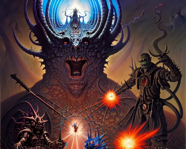 Image similar to the army of darkness and demons, fantasy character portrait made of fractals facing each other, ultra realistic, wide angle, intricate details, the fifth element artifacts, highly detailed by peter mohrbacher, hajime sorayama, wayne barlowe, boris vallejo, aaron horkey, gaston bussiere, craig mullins
