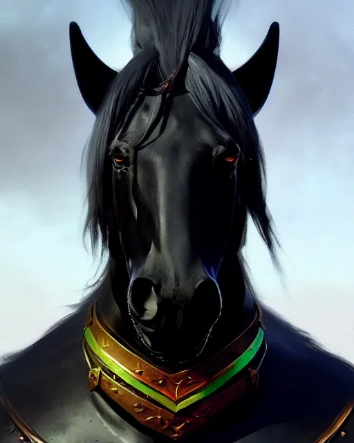 matte fantasy painting of a black horse, DnD character Stable