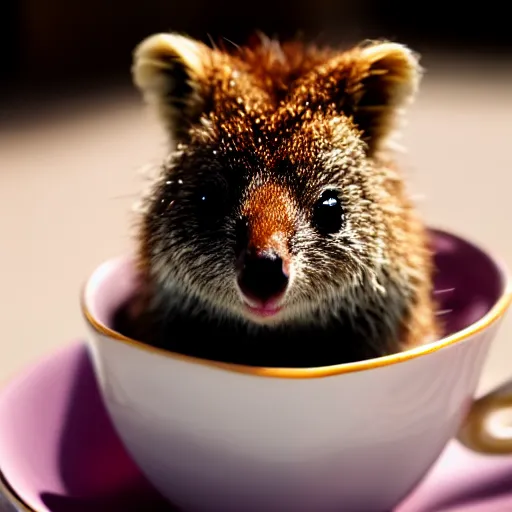 Image similar to baby quokka in a teacup, photography, minimalistic, 8 k