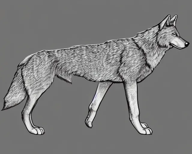 Image similar to professional digital art of a full-body outline of a wolf, proportional, very simple, no color, high quality, HD, 8K,