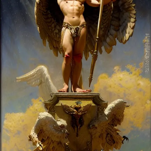 Image similar to saint michael the angel, guarding the world from evil. highly detailed painting by gaston bussiere, greg rutkowski, j c leyendecker 8 k