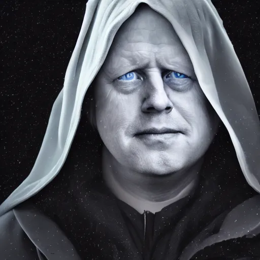 Prompt: A photo of (((Boris Johnson))) as Emperor Palpatine, hooded, ashy, cinematic lighting, f 2.5