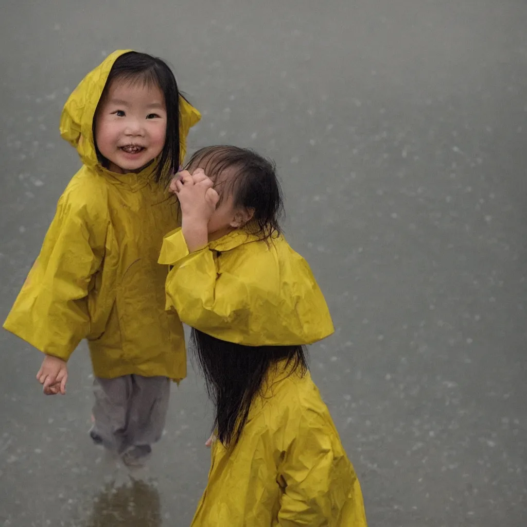 Image similar to of portrait of a little Chinese girl in yellow rain coat.