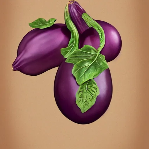 Image similar to a ornate detailed red and purple glowing eggplant, an eggplant fruit still on the vine