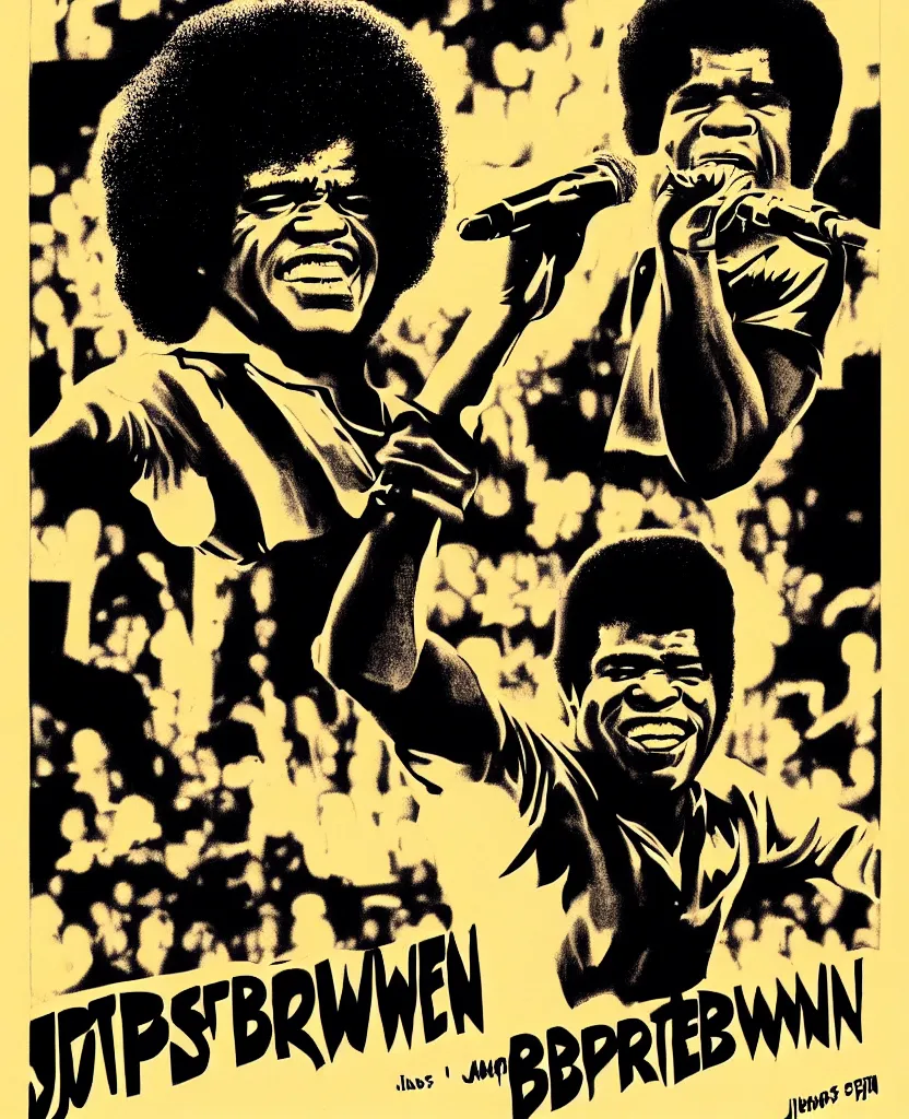 Image similar to invert poster illustration of james brown, james brown concert poster, highly detailed, colored illustration, “ superbad tour, 1 9 6 9,