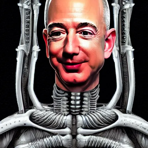 Image similar to Jeff Bezos as imagined by Hans Ruedi Giger