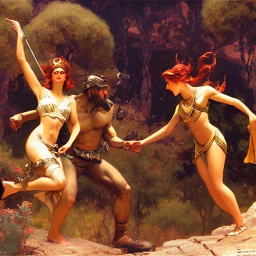 Image similar to limbo party on mount olympus matte painting gaston bussiere, craig mullins, j. c. leyendecker