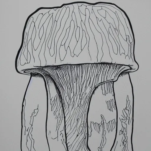 Prompt: mushroom outline, detailed sketch, black ink on white paper