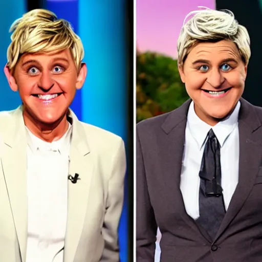 Image similar to ellen degeneres blended together with jay leno