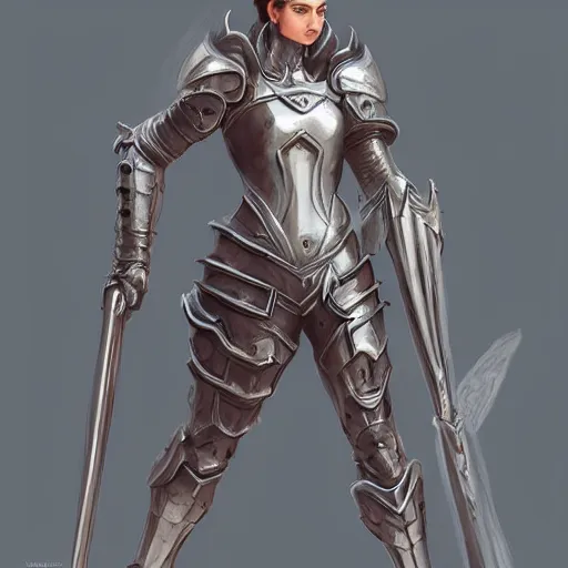Image similar to a female human knight in scifi ancient armor in heroic pose,D&D Monster Manual, digital painting, highly detailed, fantasy, artstation, concept art, smooth, sharp focus, illustration, trending on artstation, award winning,art by William-Adolphe Bouguereau and artgerm and greg rutkowski and Ruan Jia and Mandy Jurgens