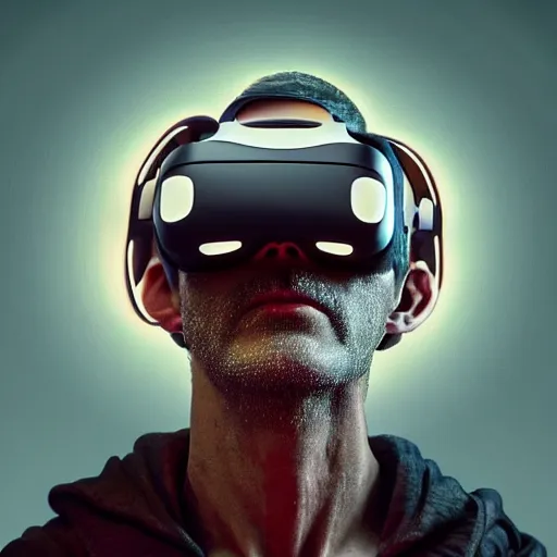 Prompt: Colour Caravaggio Bosch style Photography of Highly detailed Man with 1000 years old perfect face with reflecting glowing skin wearing highly detailed sci-fi VR headset designed by Josan Gonzalez. Many details . In style of Josan Gonzalez and Mike Winkelmann and andgreg rutkowski and alphonse muchaand and Caspar David Friedrich and Stephen Hickman and James Gurney and Hiromasa Ogura. Rendered in Blender and Octane Render volumetric natural light