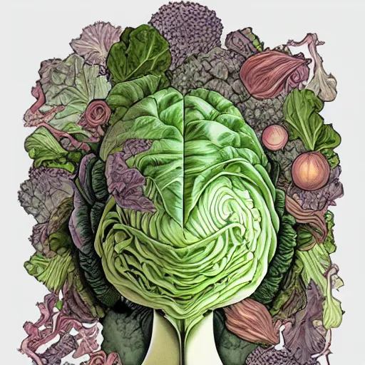 Image similar to the anatomy of a head of lettuce, an ultrafine detailed painting by james jean, octopath traveler, behance contest winner, vanitas, angular, altermodern