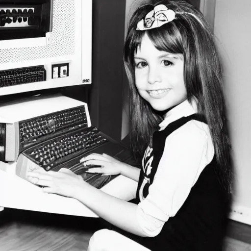 Prompt: Punky Brewster programming a 1980s desktop computer