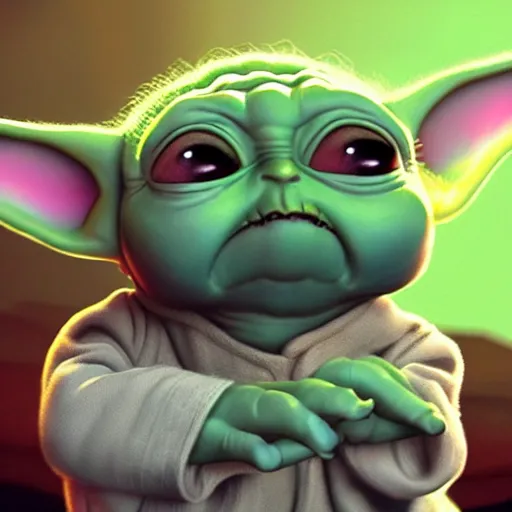 Image similar to Baby Yoda Rick in Rick and morty digital art 4k detailed super realistic