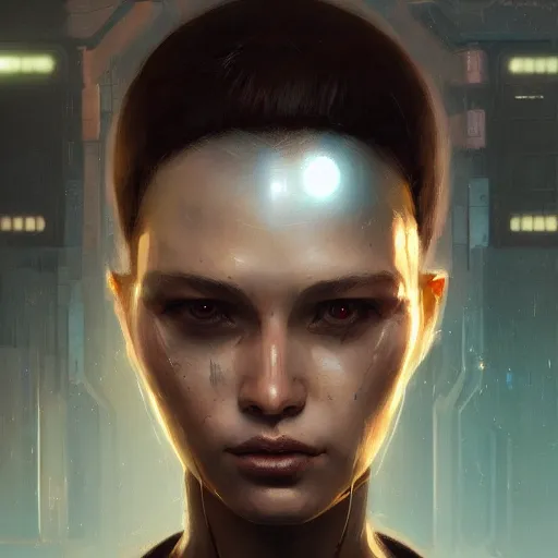 Prompt: A portrait of an android, cyberpunk art, art by greg rutkowski, matte painting, trending on artstation