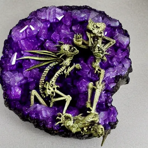 Image similar to dragon skeleton in an amethyst geode (((in an amethyst geode)))