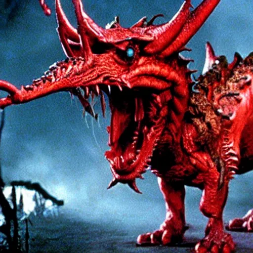 Image similar to a creature from a major horror hollywood movie, dragon in hell