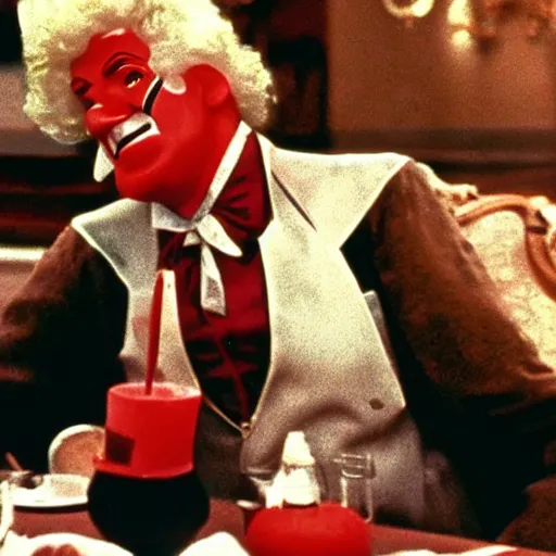 Prompt: A still of Ronald McDonald in The Godfather (1972)