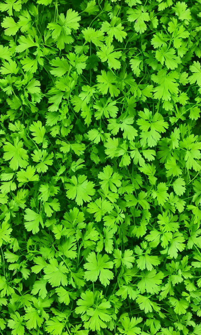 Prompt: a repeated pattern of green parsley leaves high detail