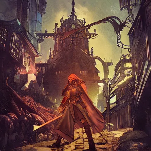 Image similar to Warkly the visions of an old mage, medieval fantasy game poster printed on playstation 2 video game box , Artwork by Akihiko Yoshida, cinematic composition