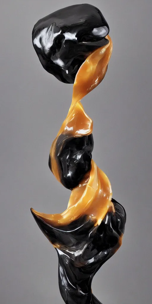 Image similar to obsidian caramel sculpture, award winning photo