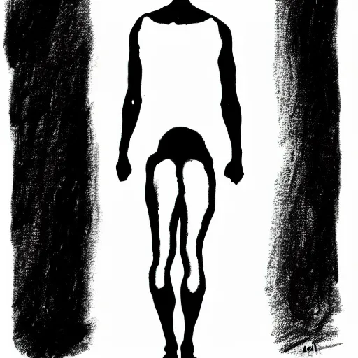 Image similar to symmetry!! black and white silhouette drawing of a full body person standing, on white background by stanhope forbes, centered, clean image