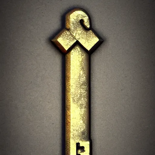 Image similar to a stylised metal key, key is on the center of image, rpg game inventory item, very detailed, rim light, outer glow, on the white background, high poly vray render, stylised textures, trending on artstation