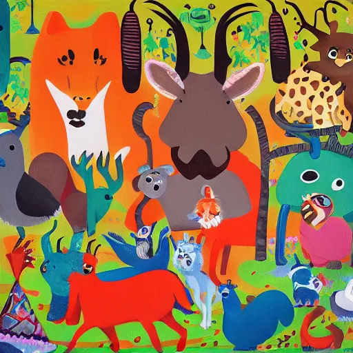 animal party oil painting in a matte finish, Detailed, | Stable ...