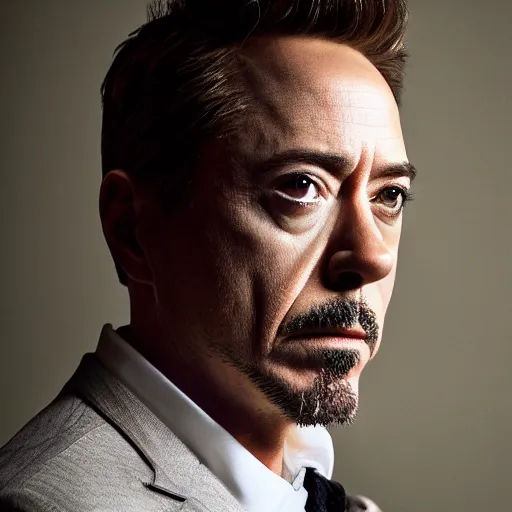 Image similar to photograph portrait of Robert Downey Jr, intricate detail, sigma 85mm f/1.4, 4k, depth of field, high resolution, 4k, 8k, hd