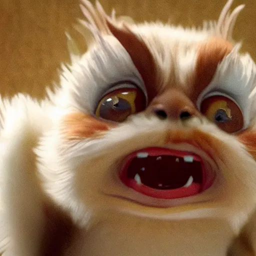 Image similar to screaming gizmo mogwai having a tantrum, intricate detail, beautiful aesthetic, photorealistic, award winning professional cinematic composition, volumetric lighting, 8 k