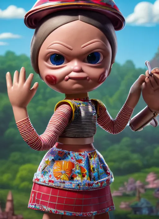 Image similar to highly detailed closeup, profile portrait of a tin toy tin toy greta thunberg bikini mini - skirt, unreal engine, nicoletta ceccoli, mark ryden, earl norem, lostfish, global illumination, detailed and intricate environment