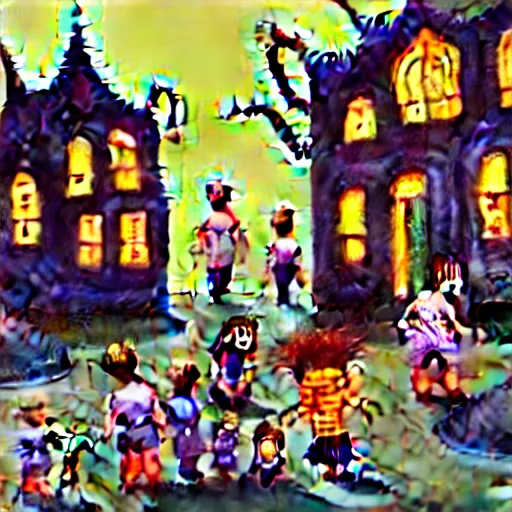 Image similar to very detailed painting of tiny people in the monster town in wimmelbilder style