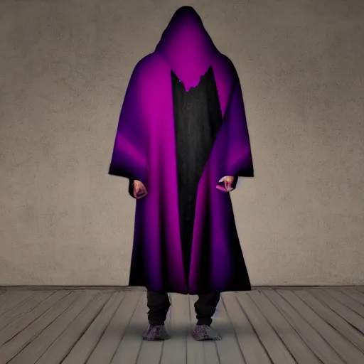 Image similar to creepy cloak, purple, horror style