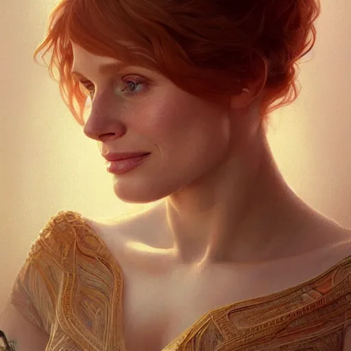 Image similar to beautiful natural Bryce Dallas Howard, intricate, elegant, highly detailed, digital painting, artstation, concept art, smooth, sharp focus, illustration, art by artgerm and greg rutkowski and alphonse mucha and loish and WLOP