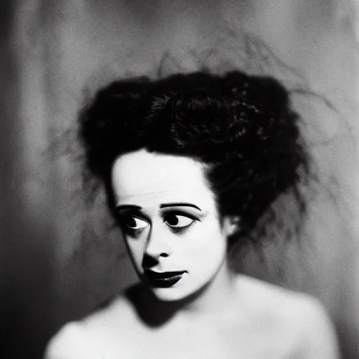 Prompt: dslr photo portrait still of young elsa lanchester as the bride, frankenstein, by gustave dore, 8 5 mm, f 1. 8,