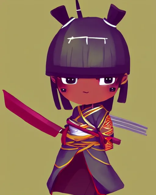 Prompt: cute digital art of one cute cute african samurai warrior, cute chibi style, chibi, anime, artstation, deviantart, pinterest, yasuke 5 0 0 px models